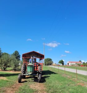 Tractor pulling hayride wagon